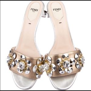 Fendi Flowerland Mini Block Sandal Slide Heel